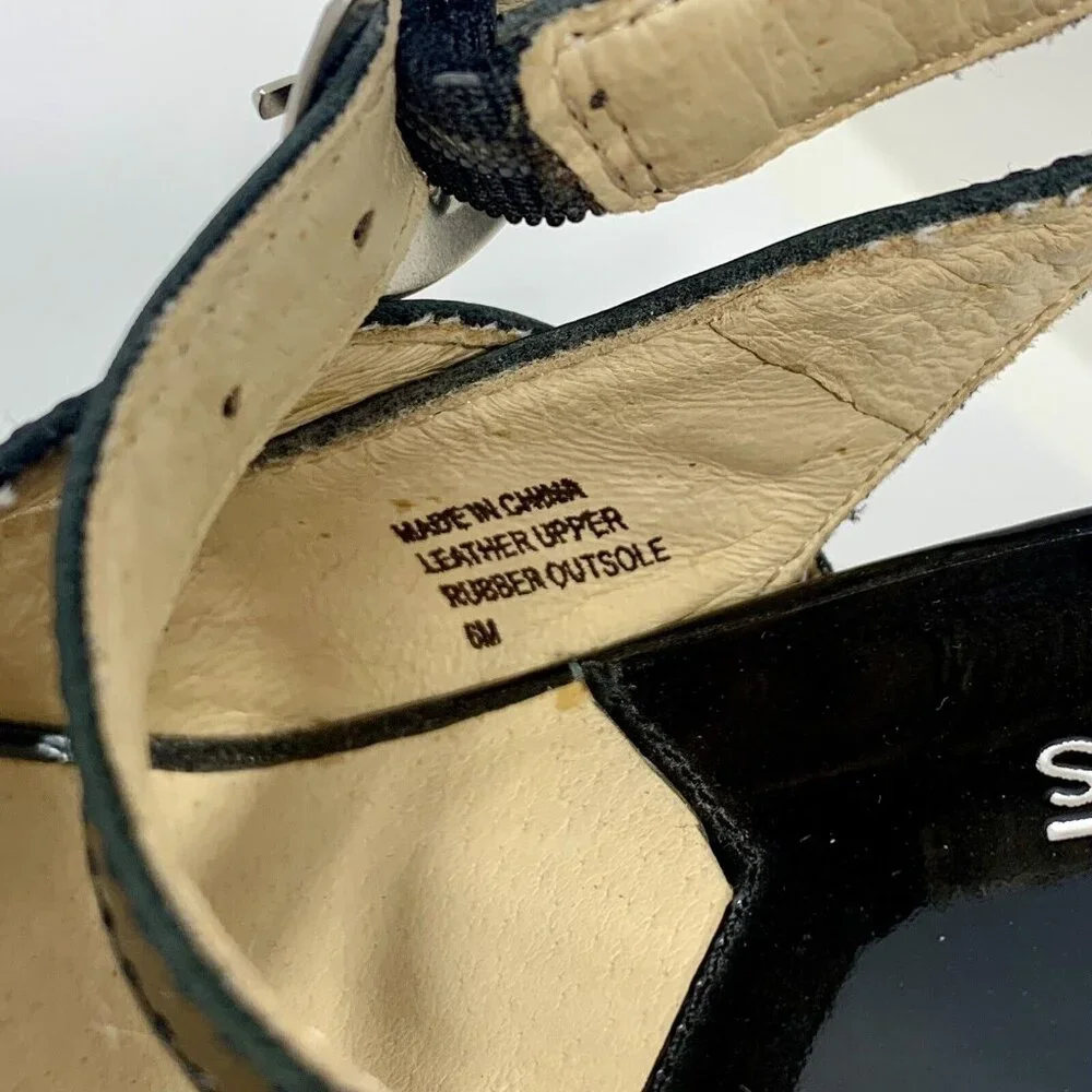 Michael Kors MK Black Patent Leather Strappy Cork Heels Women's Size 6M